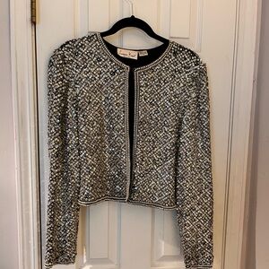 Laurence Kazar Glittering Silver and Black Blazer